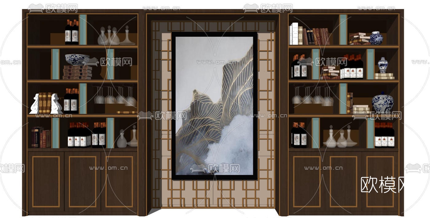 新中式储物柜酒柜su模型下载