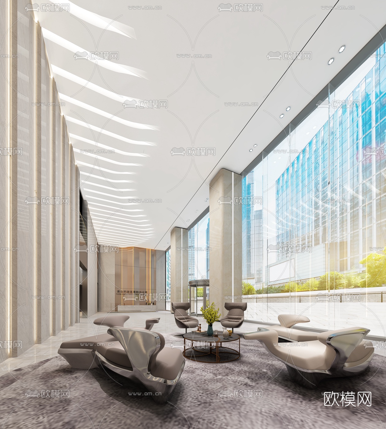 现代办公楼前台大厅3d模型