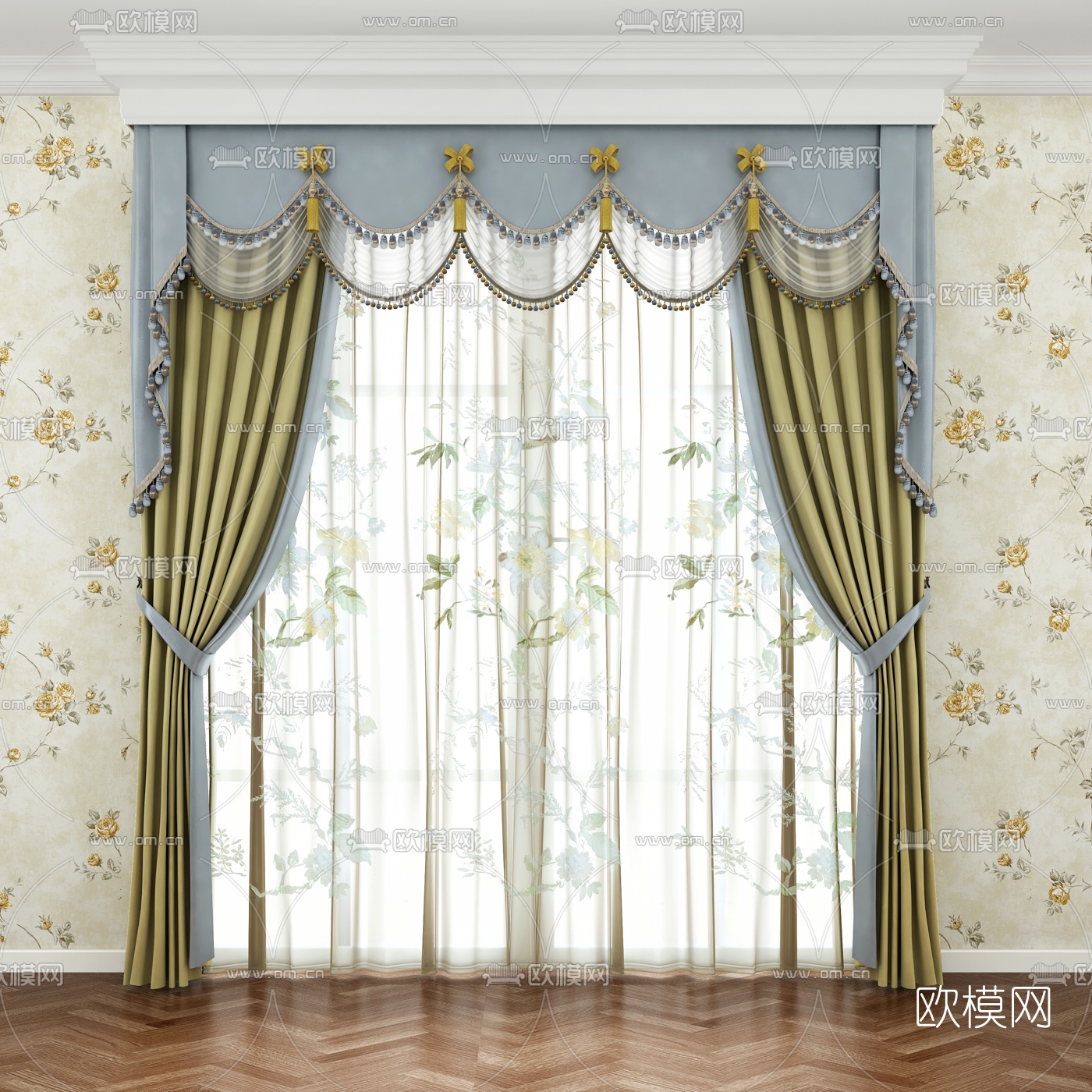 简欧窗帘窗纱3d模型下载