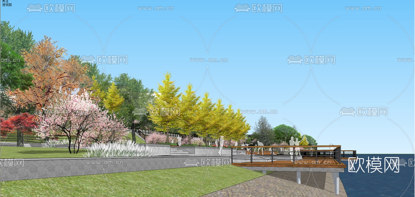 现代滨水景观su模型下载（渲染图2）