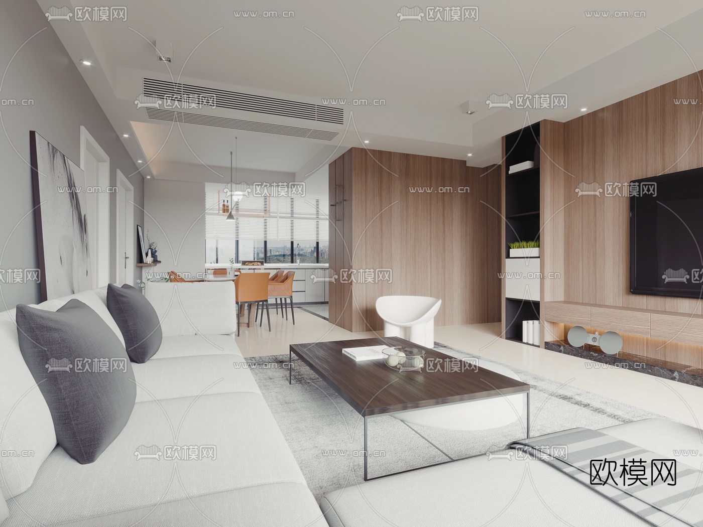 现代客厅餐厅3d模型