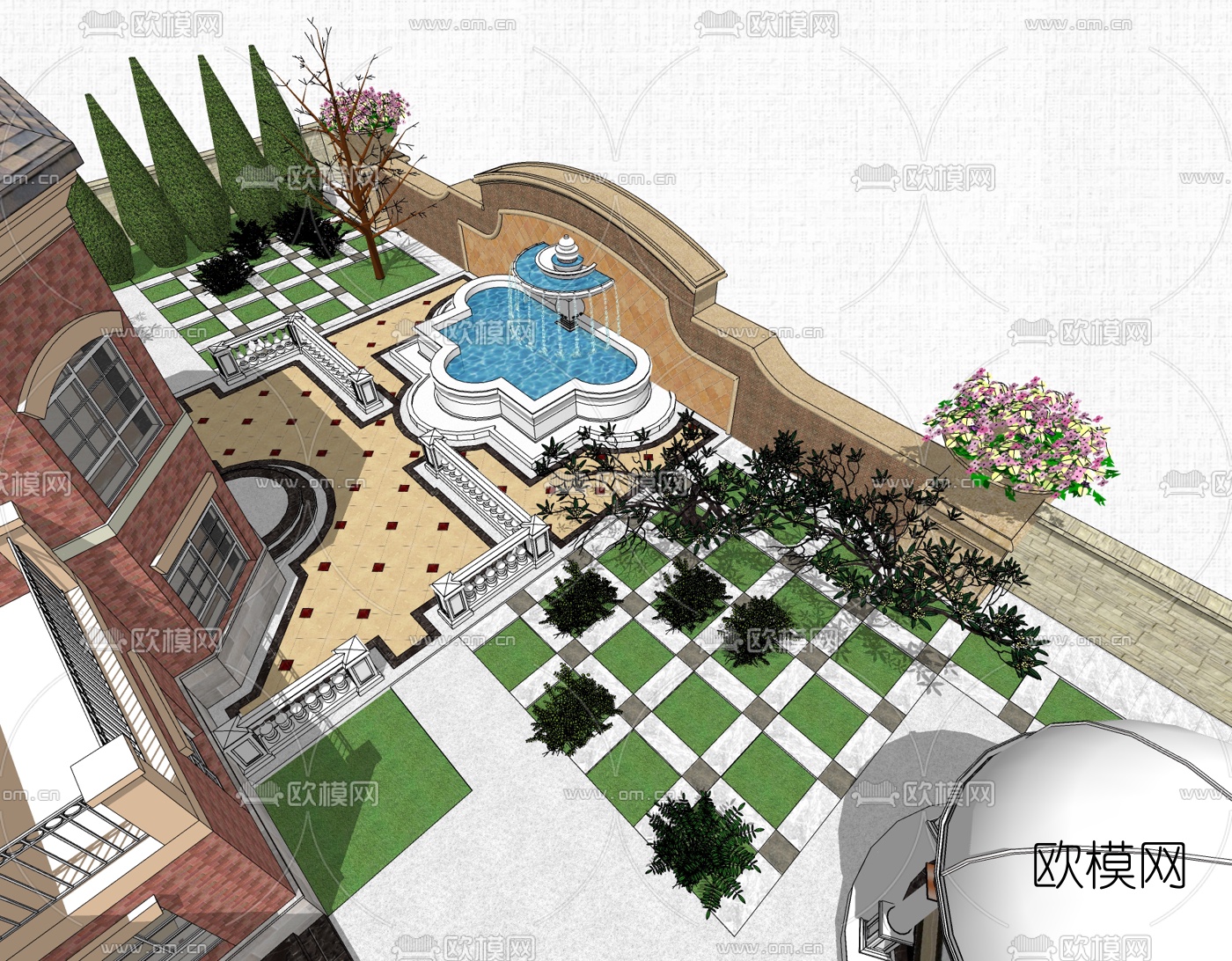 欧式庭院花园免费su模型下载