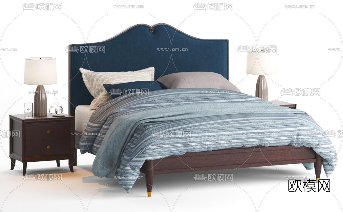 美式双人床3d模型下载