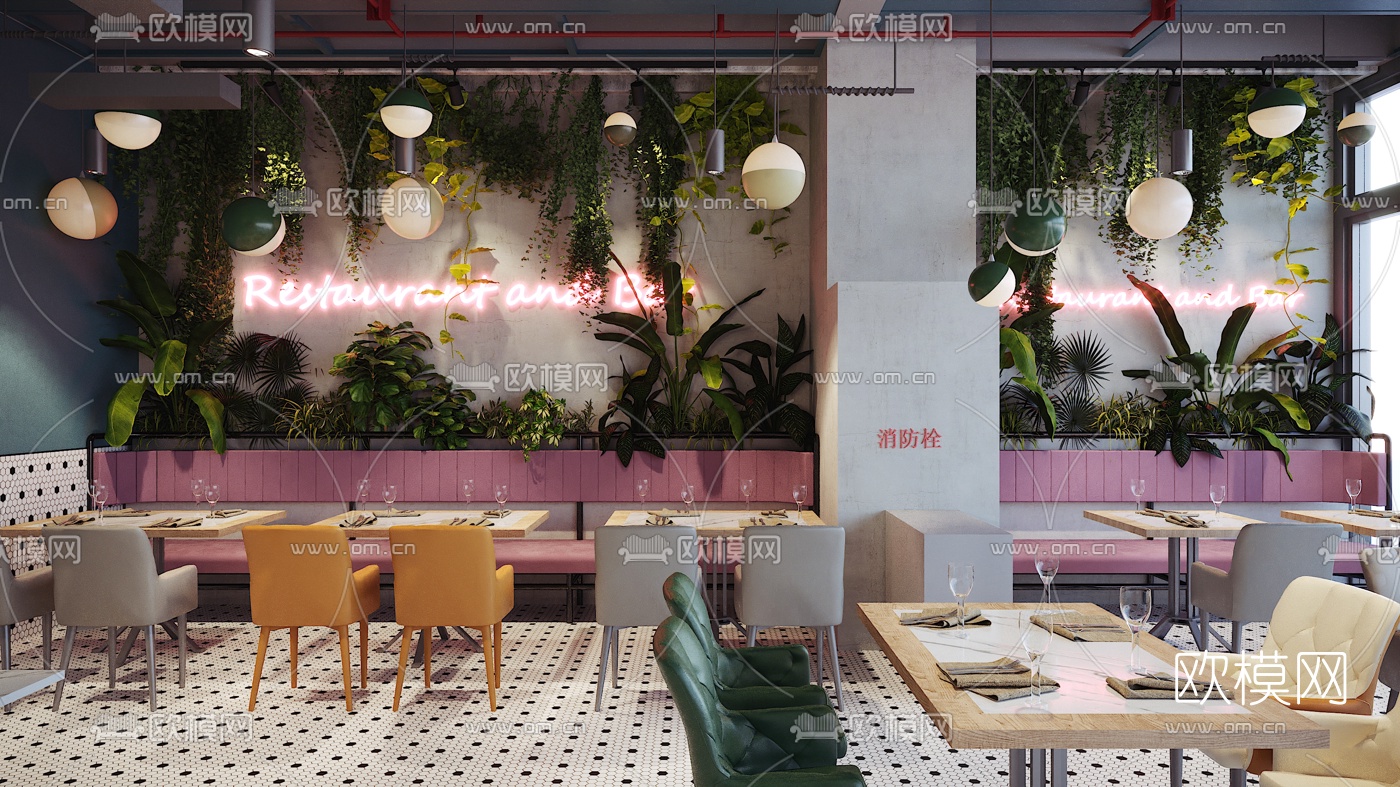 现代主题餐厅3d模型下载（渲染图2）