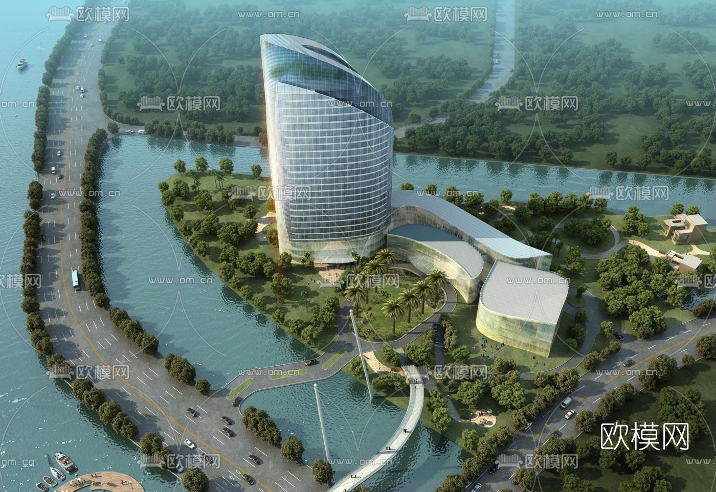 现代办公楼鸟瞰规划3d模型