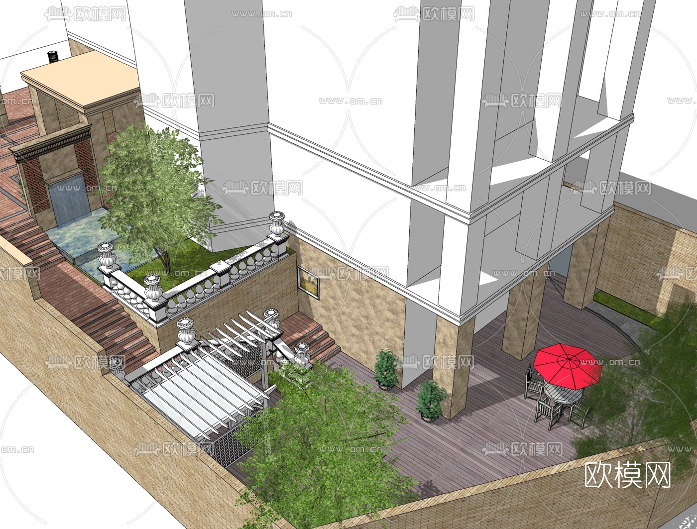 欧式庭院花园免费su模型下载（渲染图1）