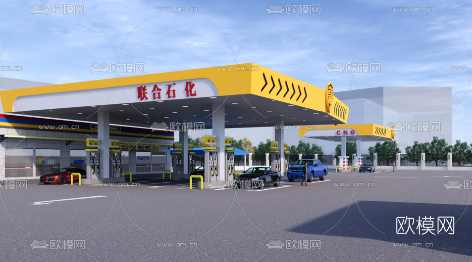 现代加油站加气站su模型下载（渲染图1）