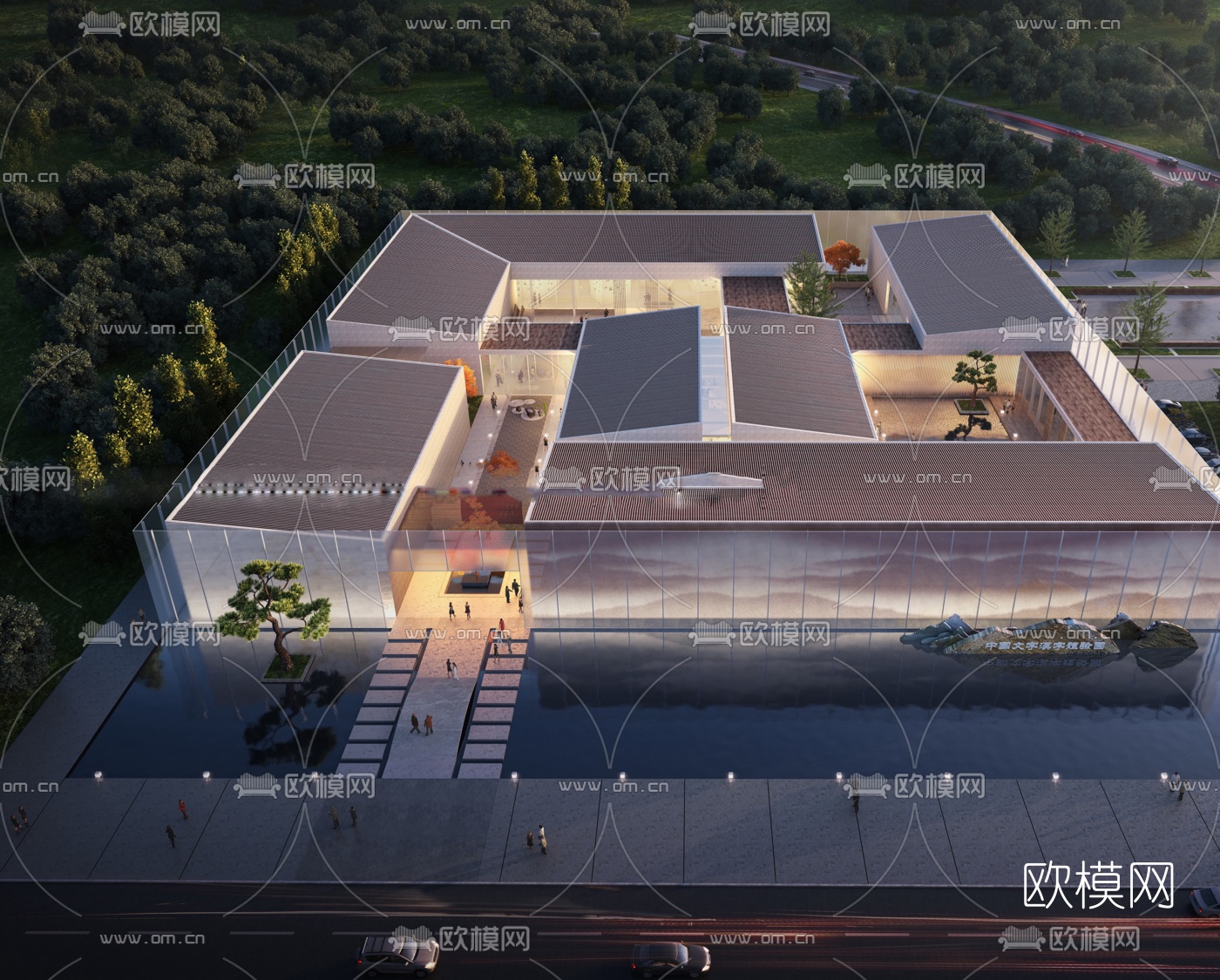 中式博物馆外观su模型下载（渲染图3）