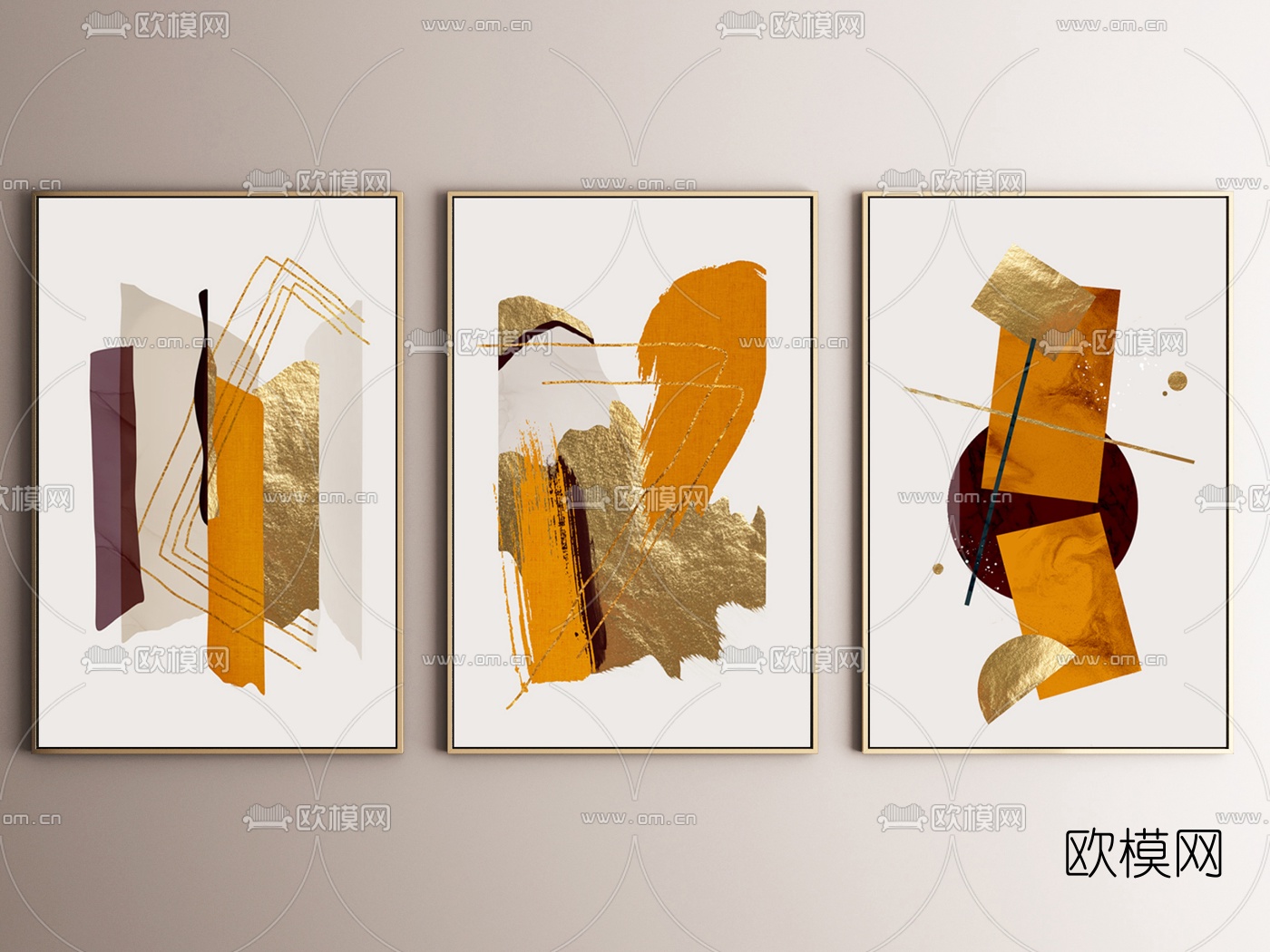 现代抽象金箔装饰画3d模型