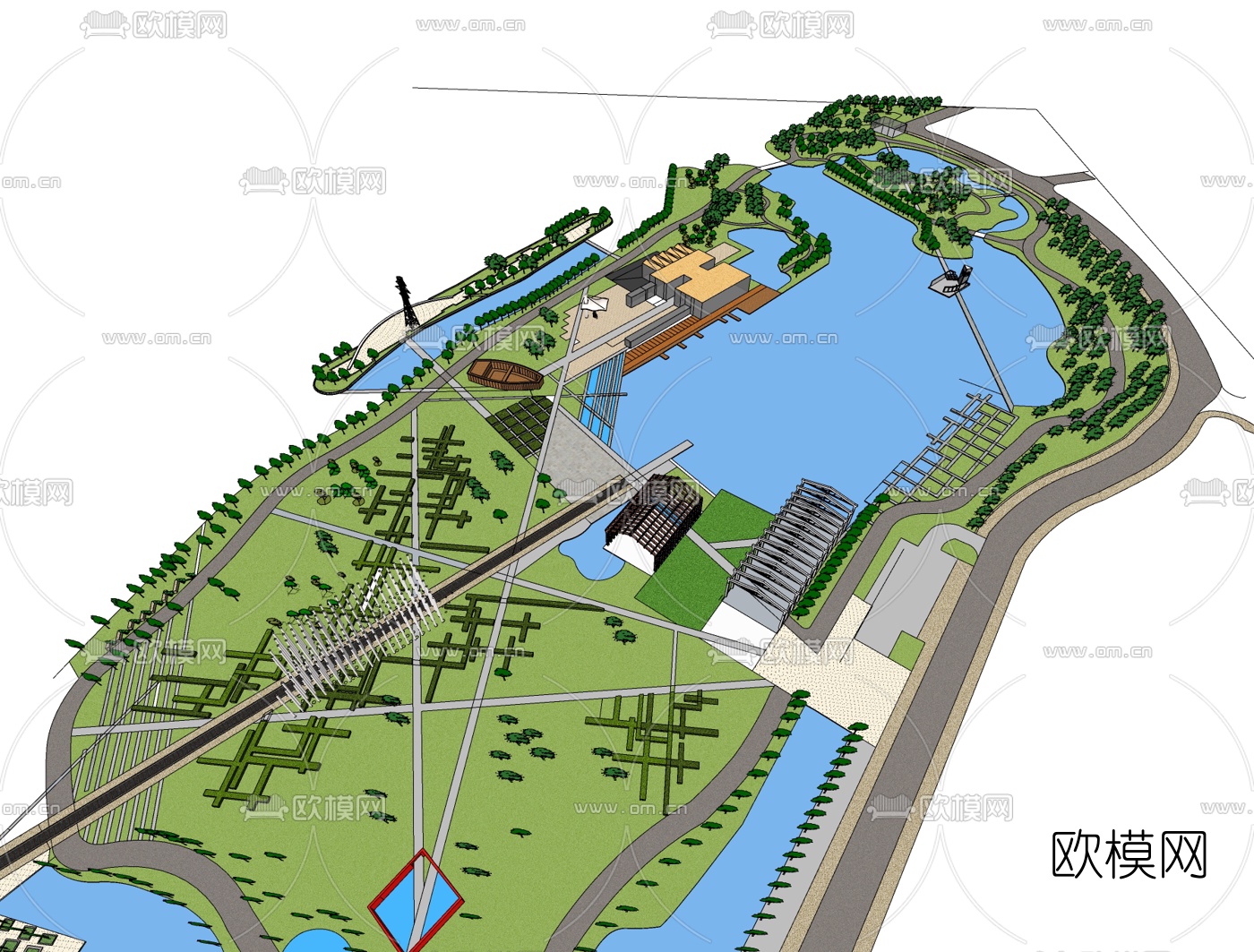 现代公园景观免费su模型下载