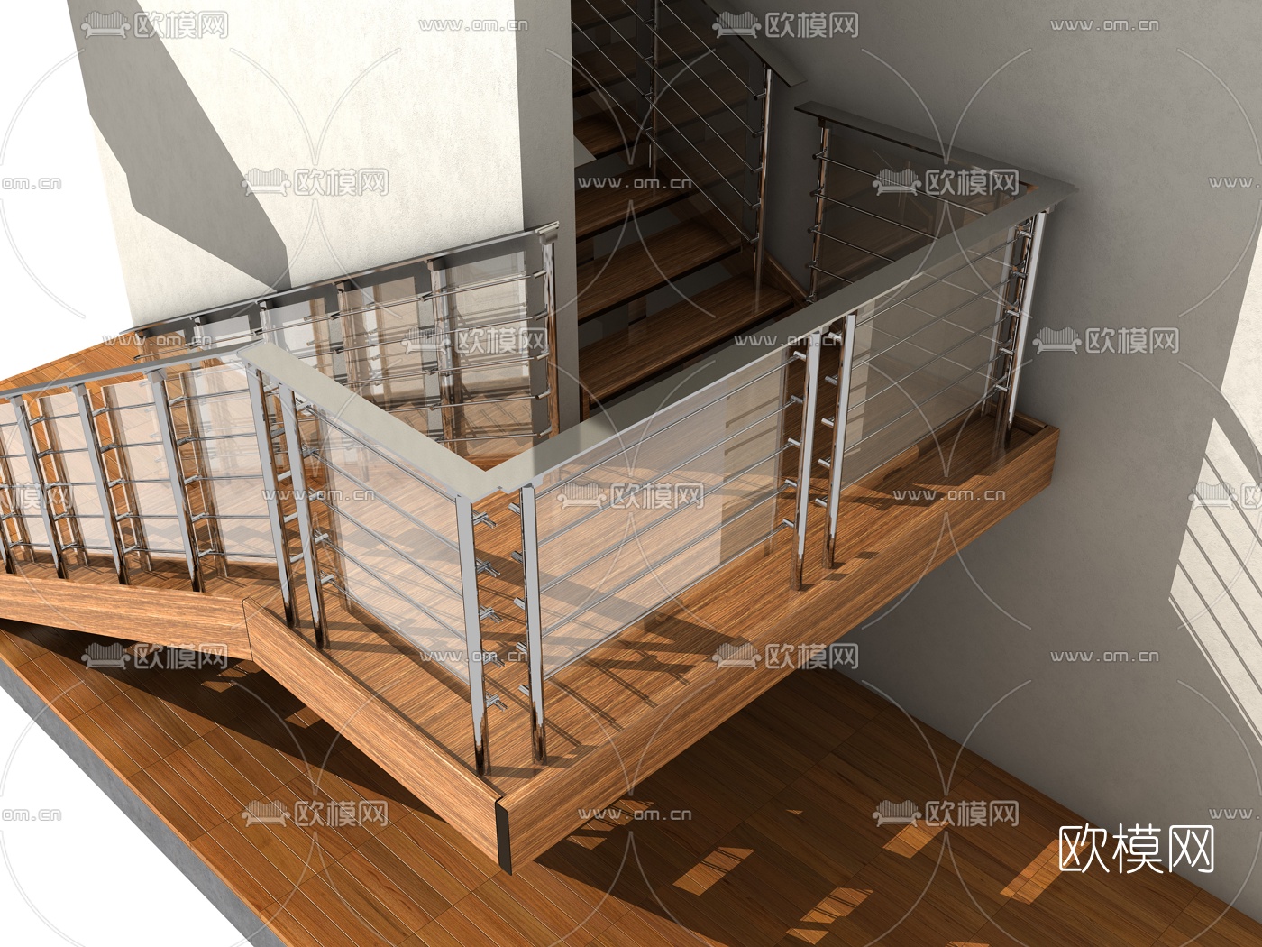 现代金属玻璃楼梯护栏3d模型