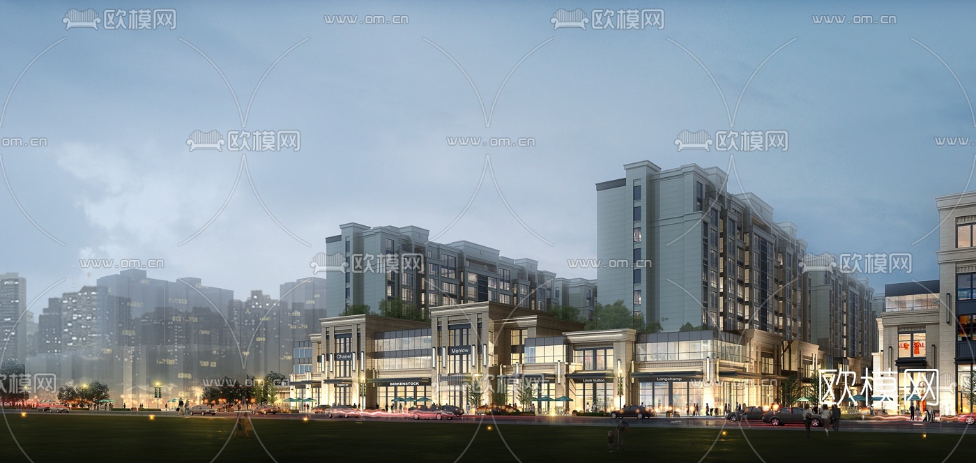 简欧住宅小区商业街外观3d模型下载