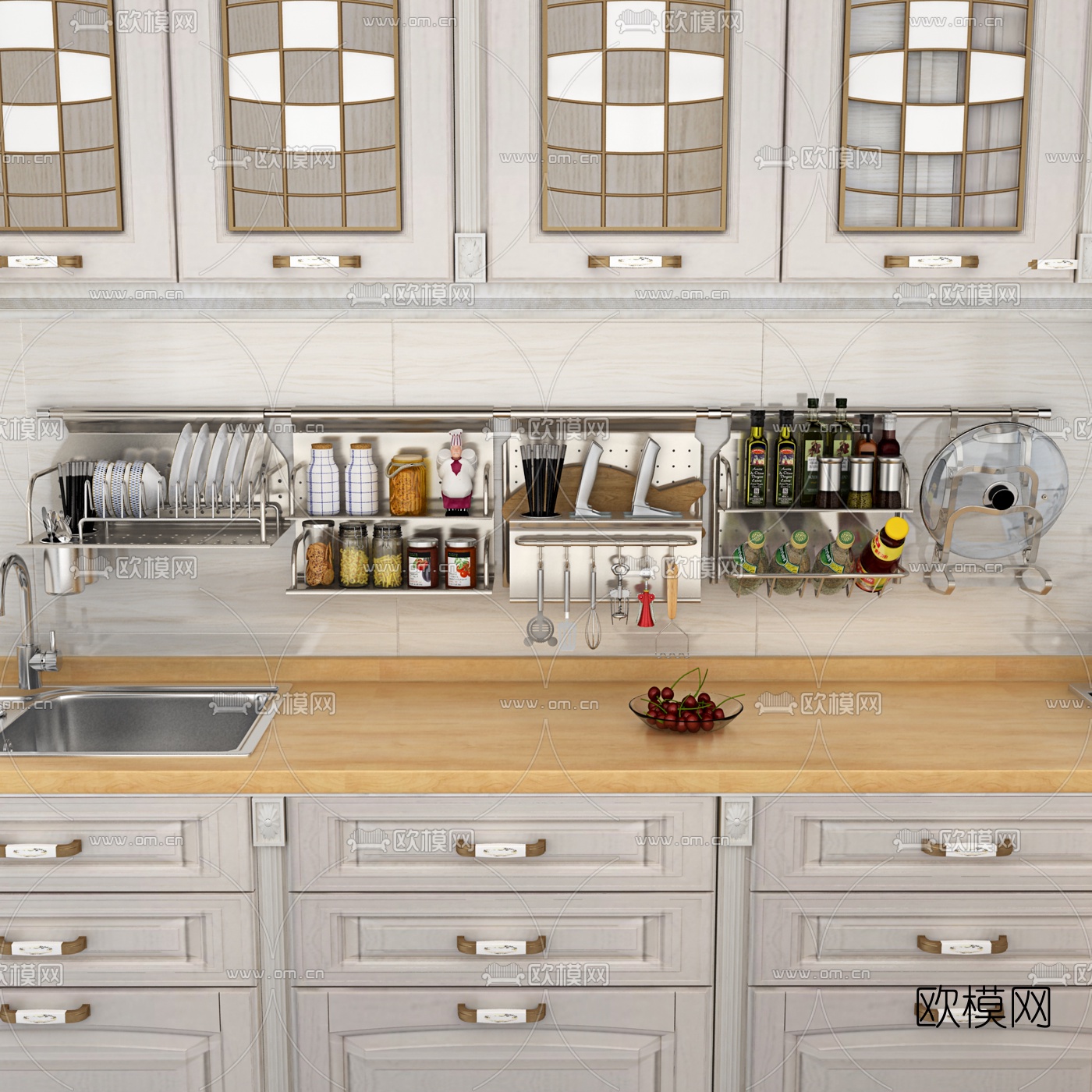 现代调料架餐具厨房用品3d模型下载（渲染图1）