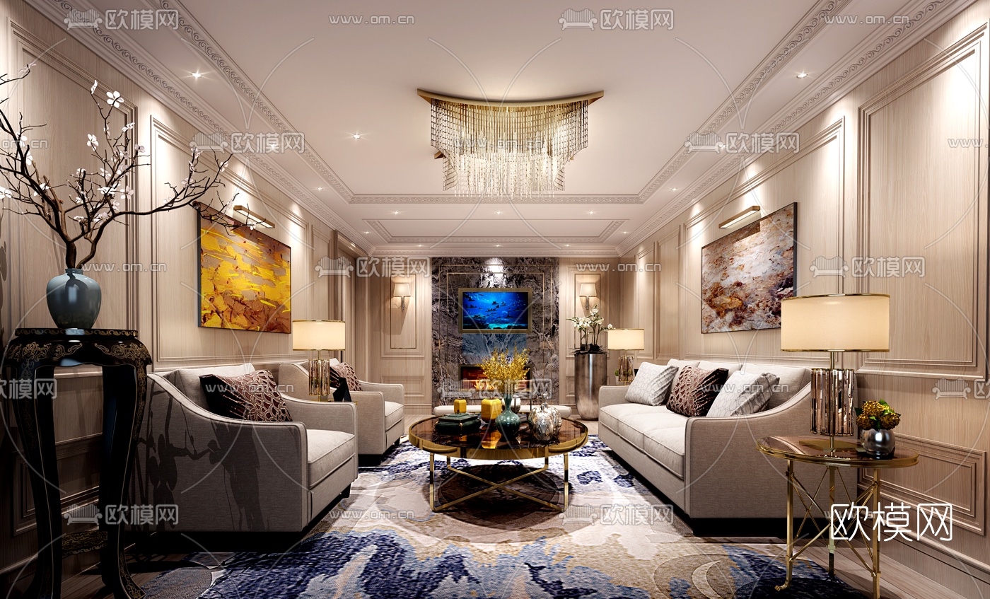 现代会客室免费3d模型-免费3dmax模型库-欧模网