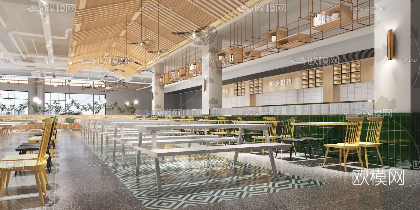 现代员工餐厅3d模型下载（渲染图2）