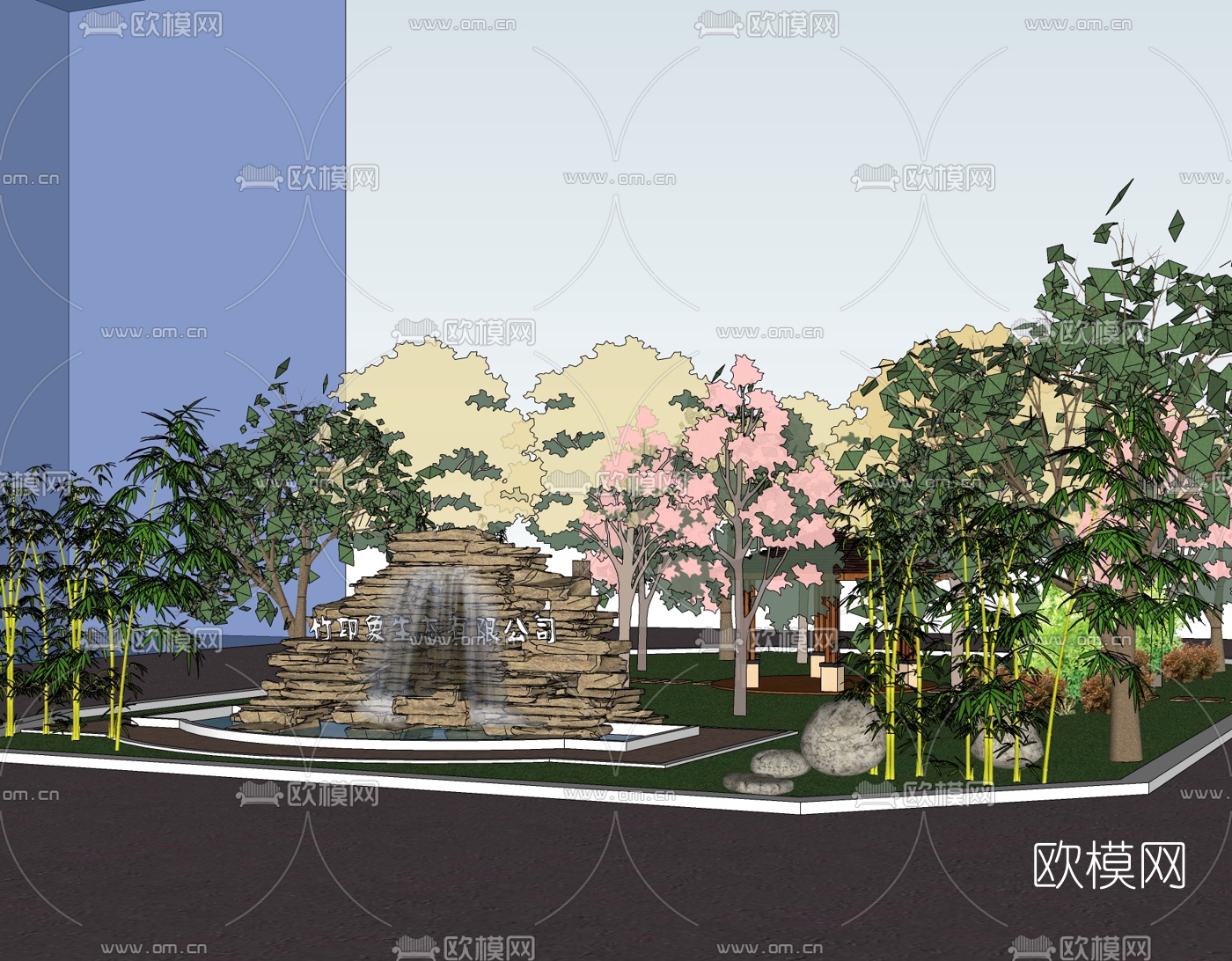 中式公园景观免费su模型下载