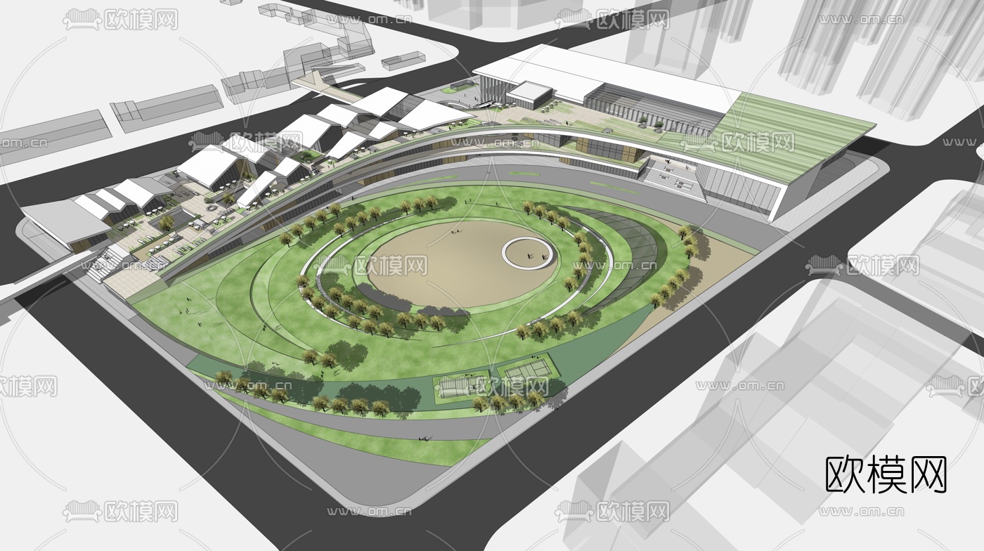 现代商业街外观su模型下载（渲染图2）