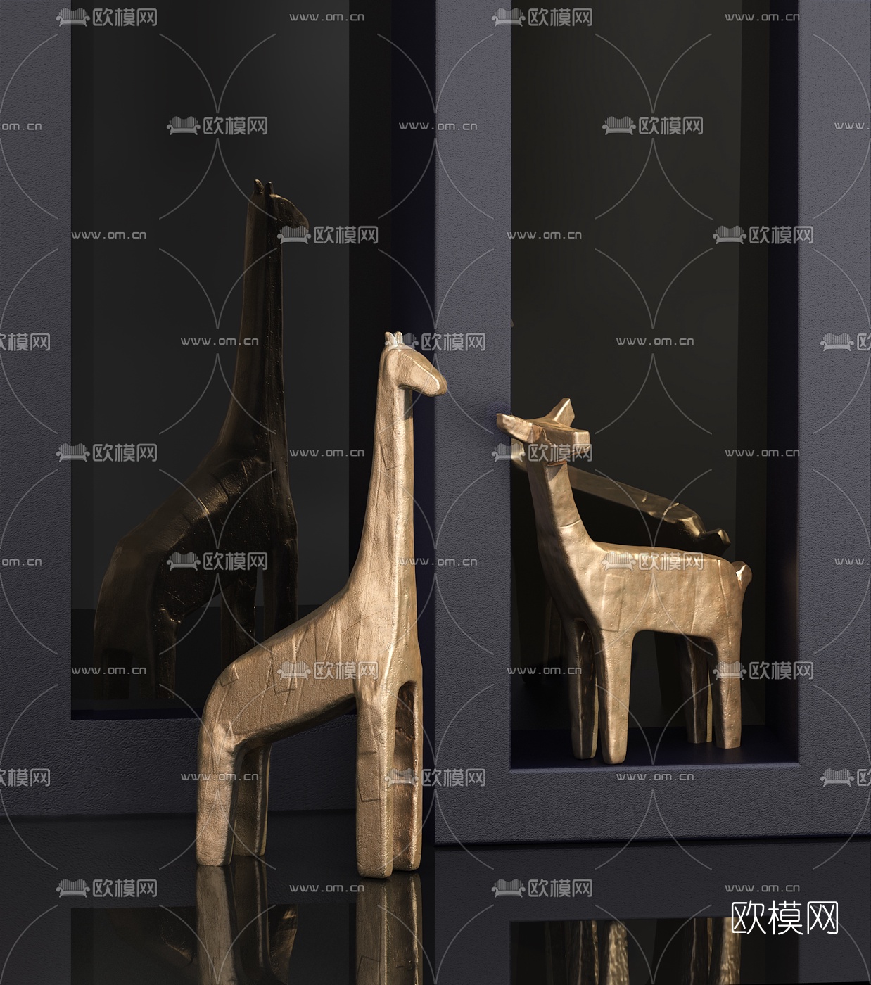 室内现代抽象艺术雕塑长颈鹿摆件su模型_陈设摆件_土木在线