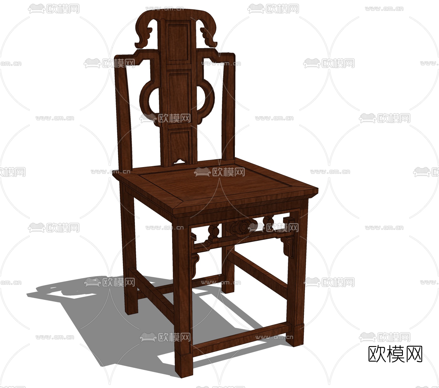 中式实木靠背椅免费su模型下载