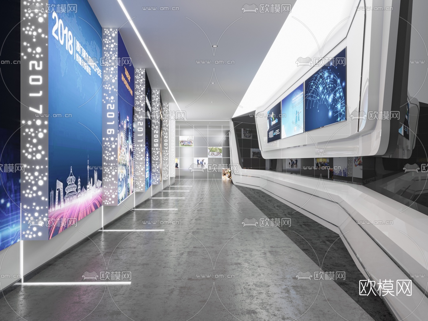 现代展厅走廊走道3d模型-免费3dmax模型库-欧模网