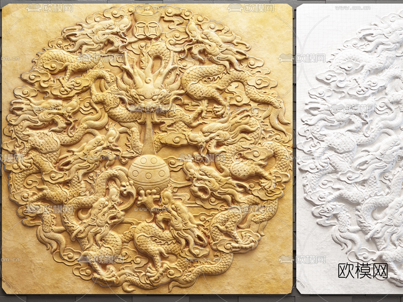 新中式龙砂岩浮雕3d模型