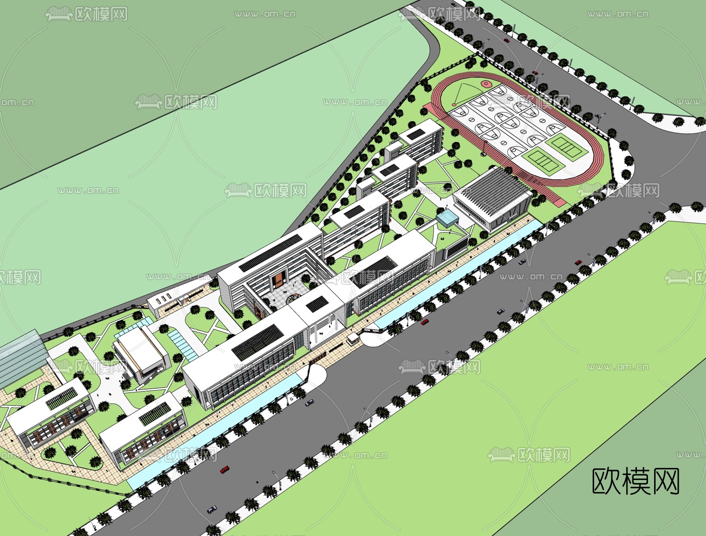 现代学校规划免费su模型下载