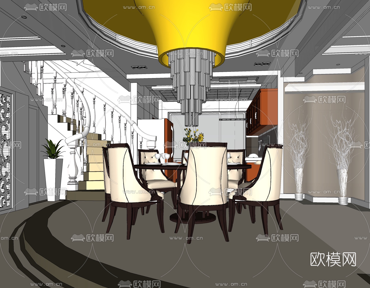 欧式餐厅免费su模型下载