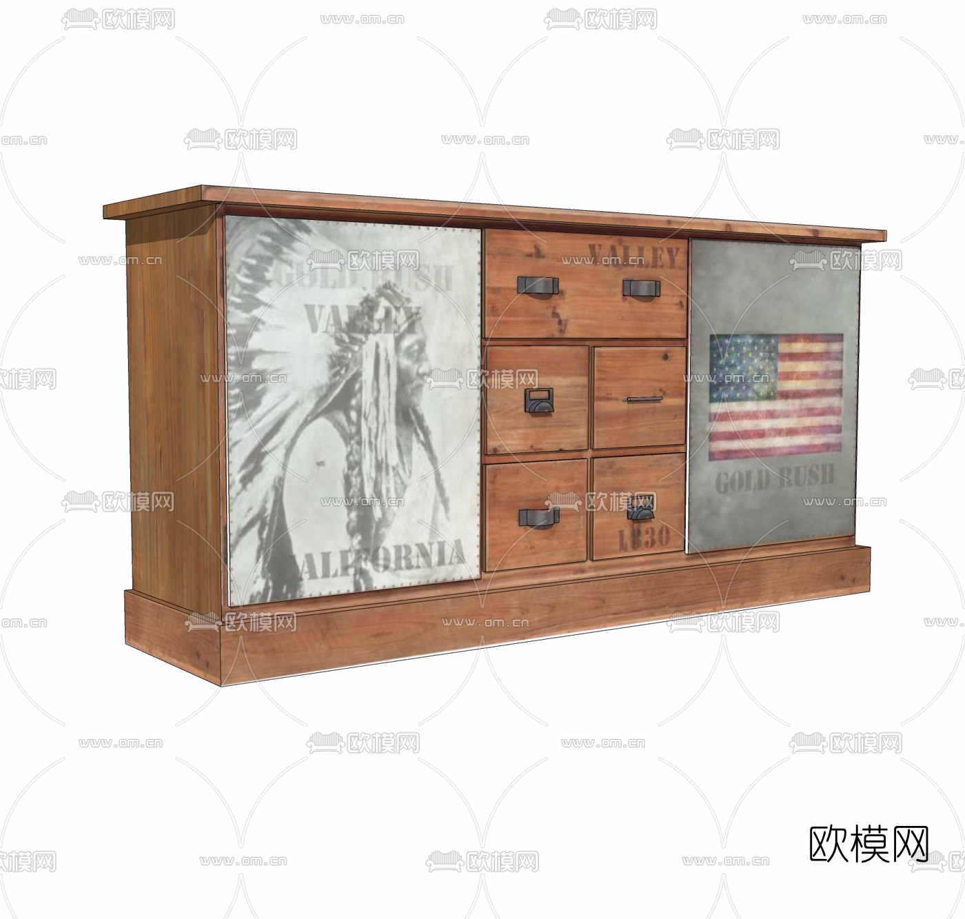 工业风实木边柜免费su模型下载