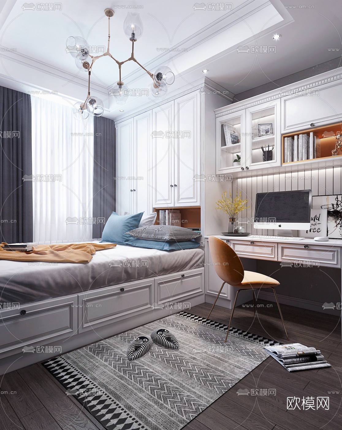 简欧榻榻米卧室3d模型下载