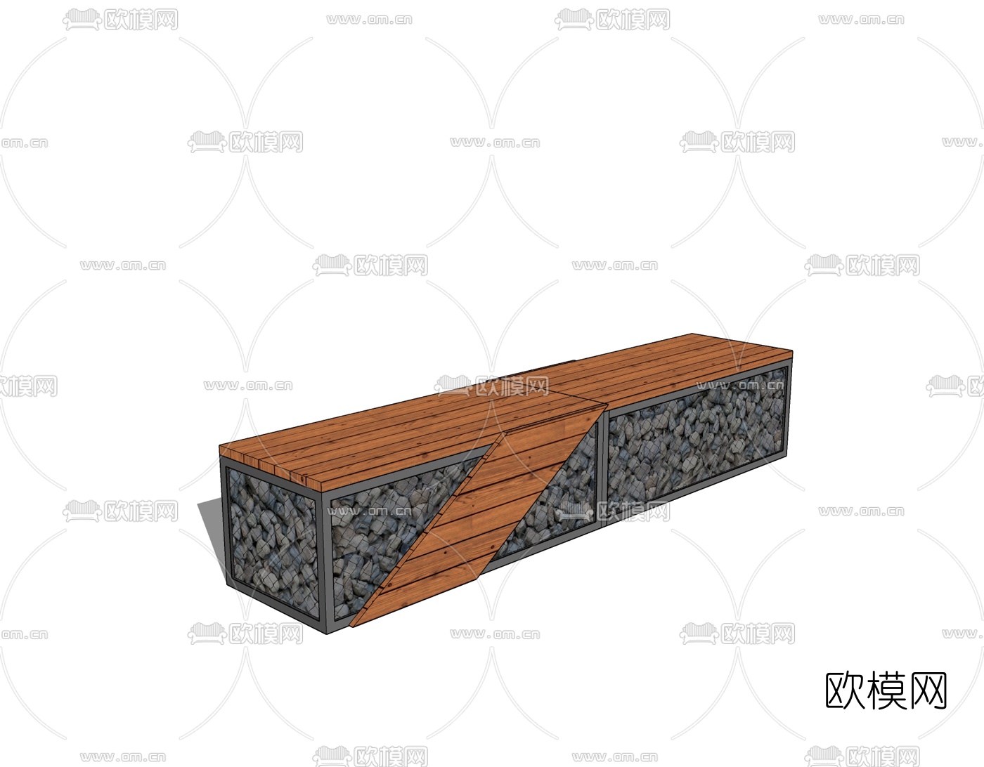 现代防腐木公用椅免费su模型下载