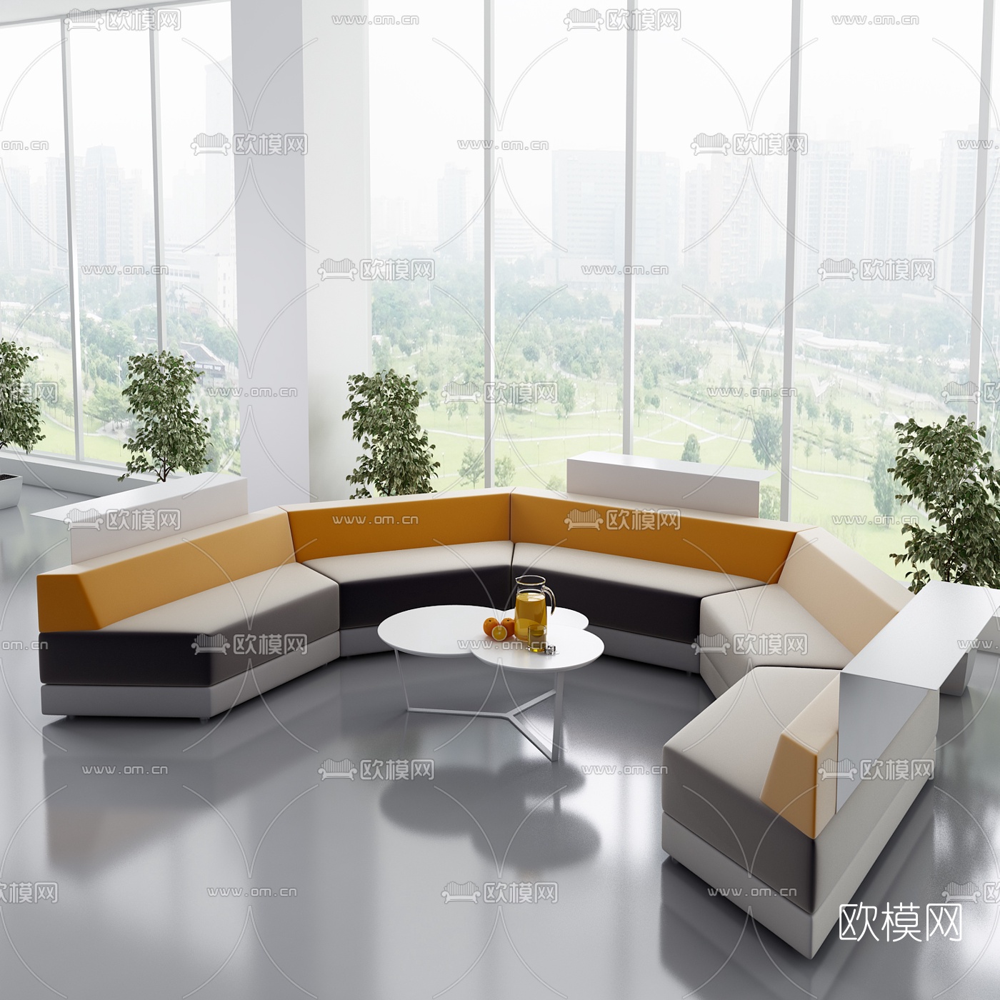 现代公用弧形沙发茶几3d模型