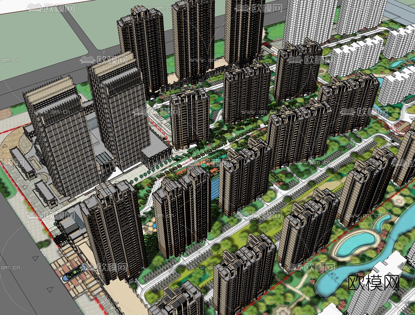 新古典小区规划免费su模型下载