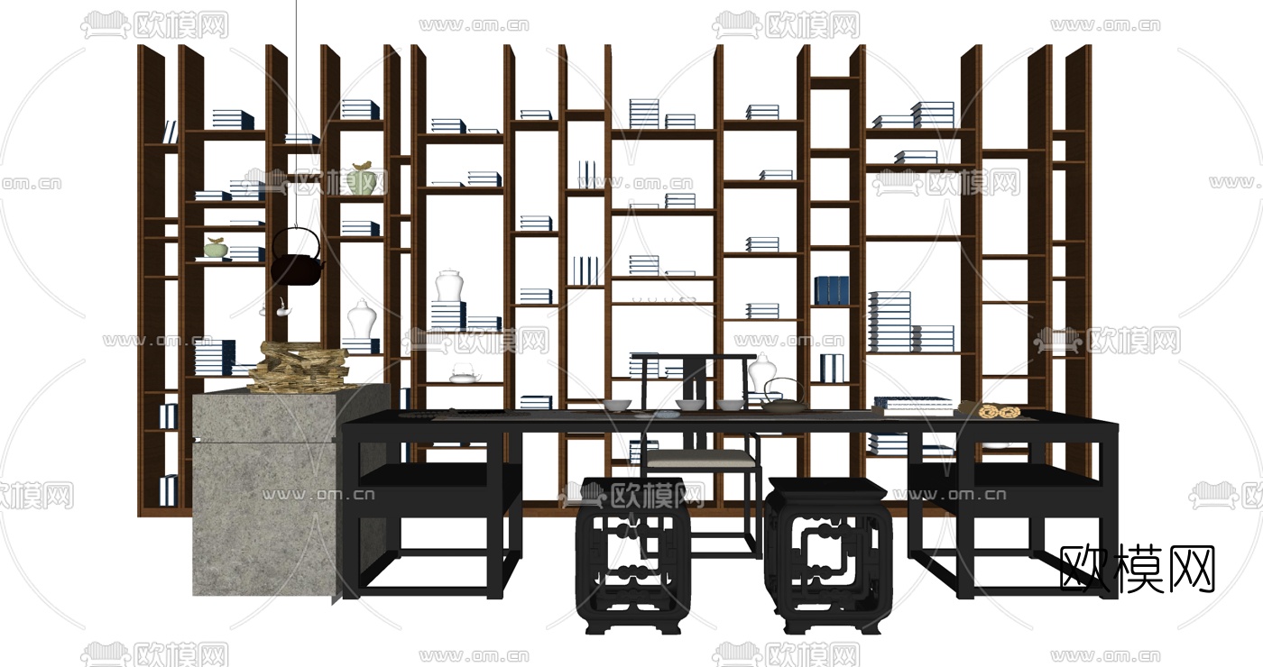 中式茶桌椅su模型下载