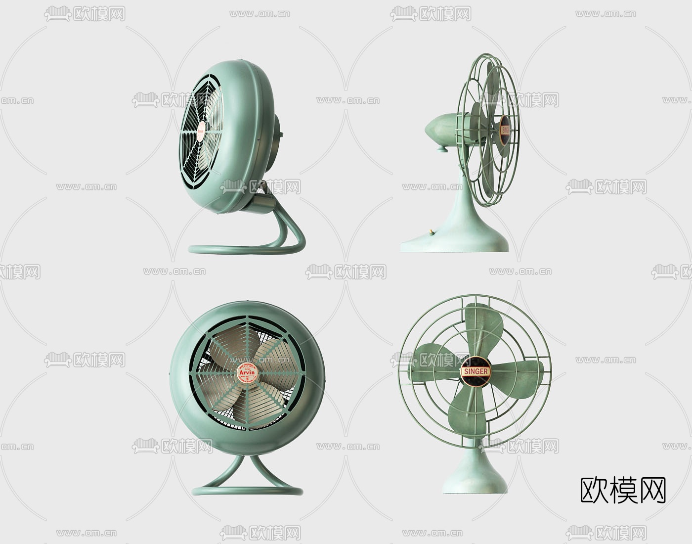 工业风复古风扇组合3d模型下载