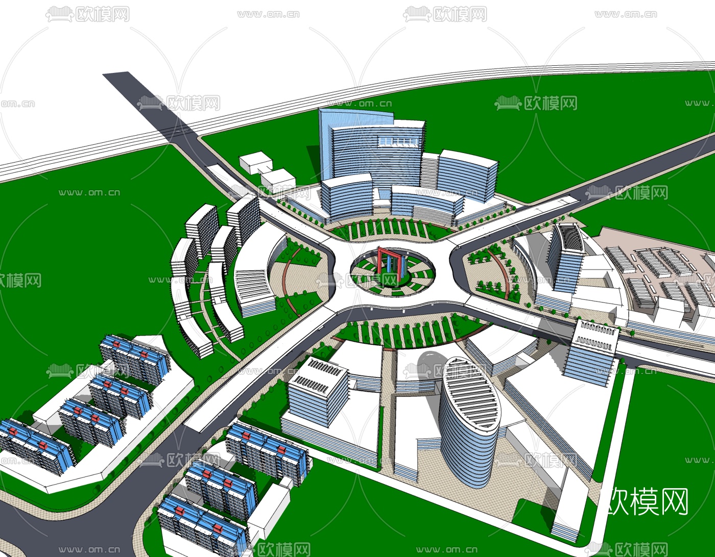 现代商业区规划免费su模型下载