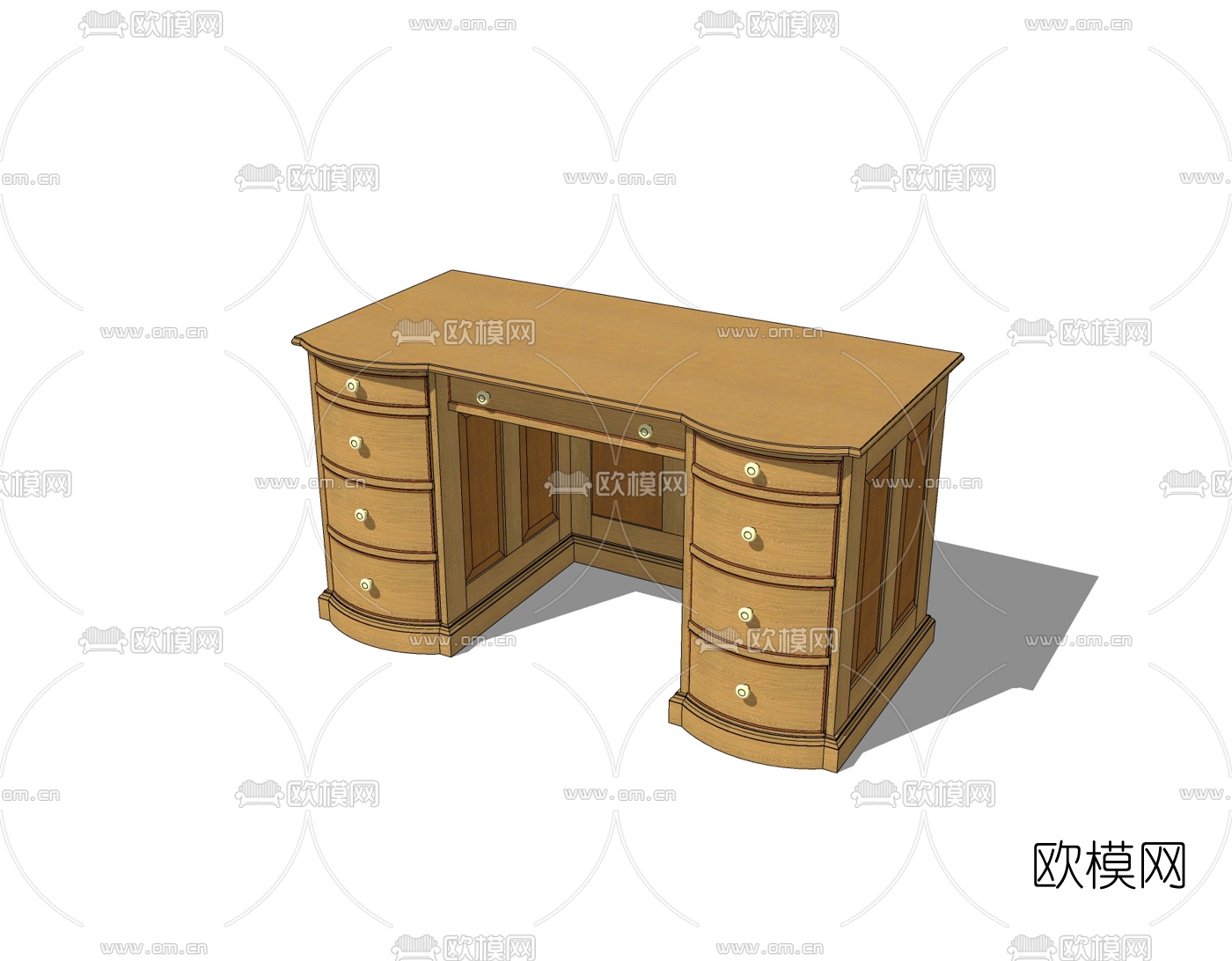 简欧实木书桌免费su模型下载