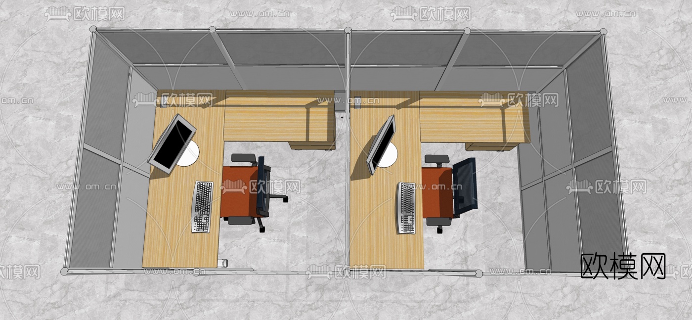 现代办公卡位su模型下载（渲染图2）