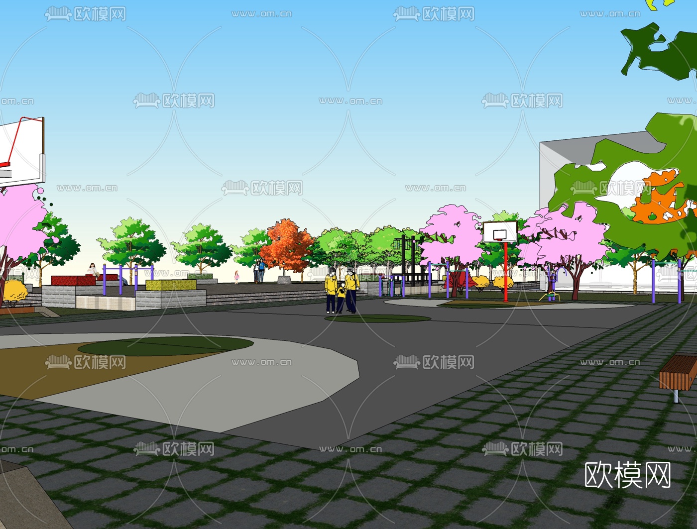 现代公园景观免费su模型下载