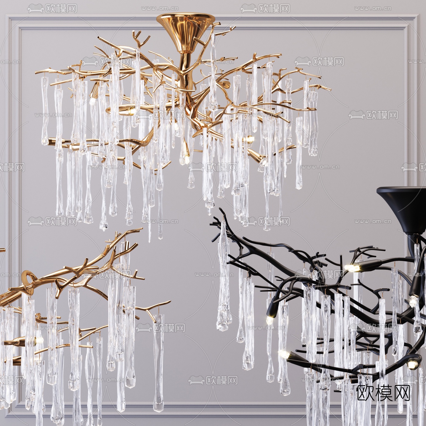 现代金属水晶树枝装饰灯3d模型下载