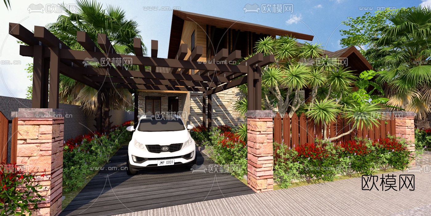 东南亚别墅外观su模型下载（渲染图5）