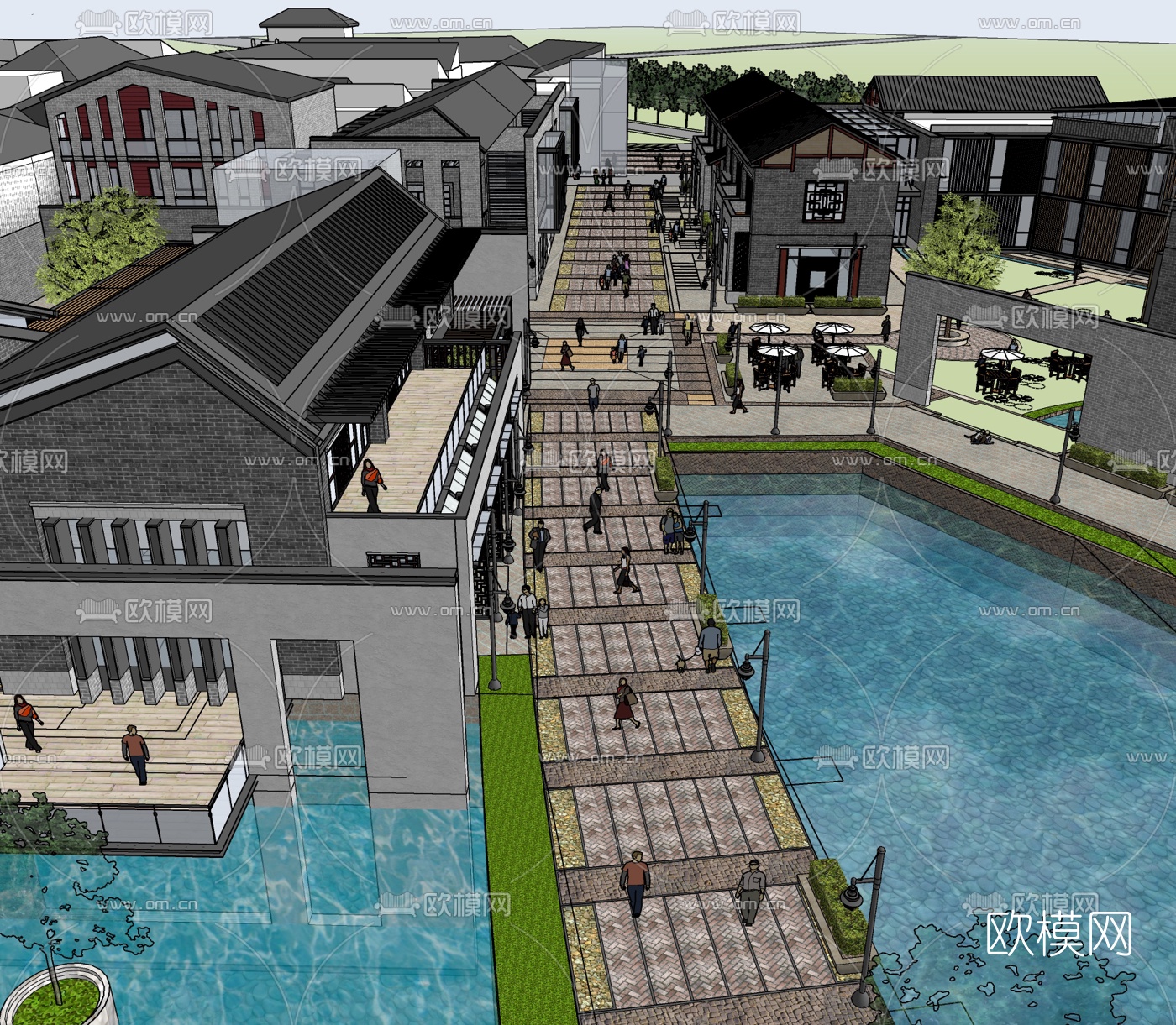 中式商业街su模型下载（渲染图1）