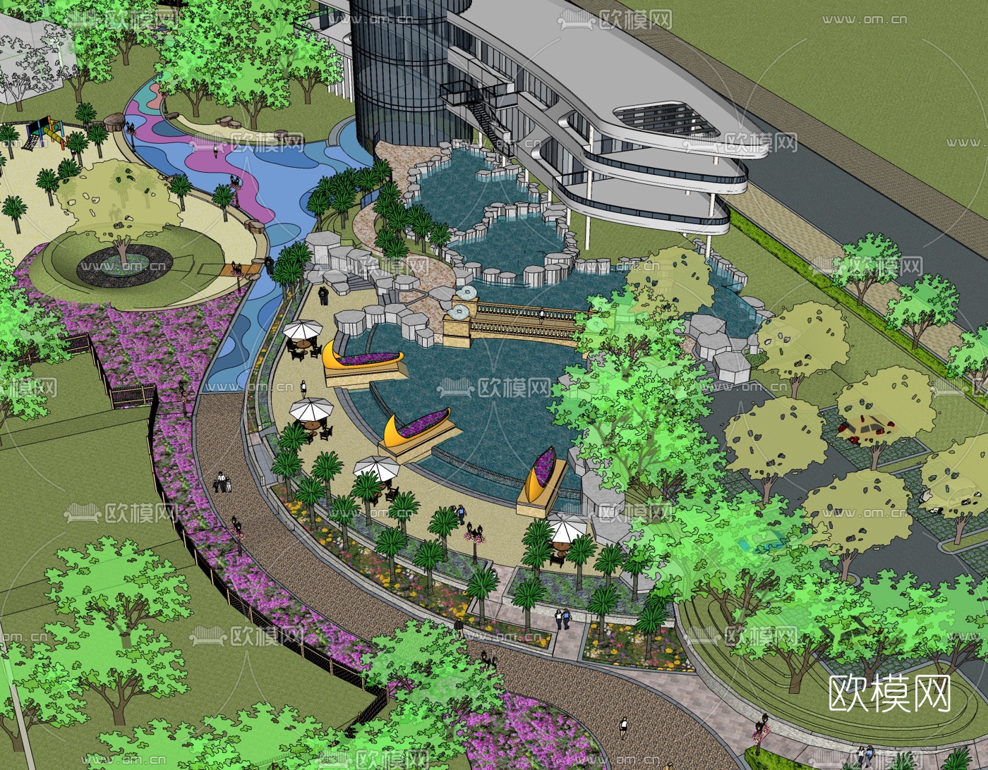 现代公园景观免费su模型下载