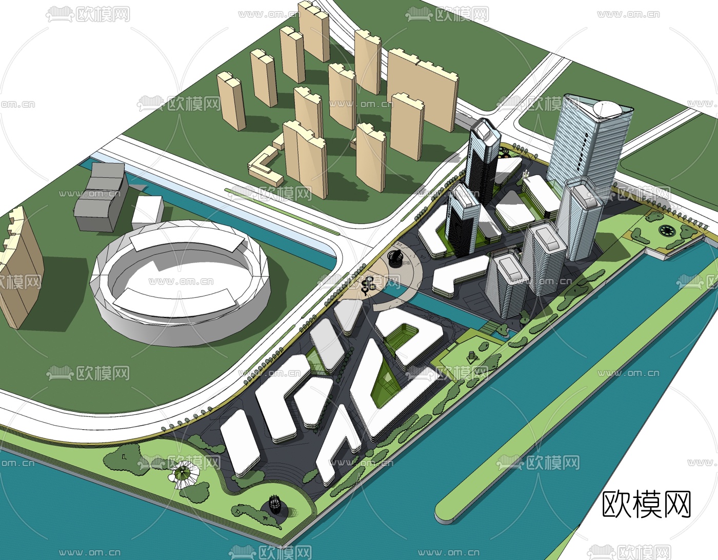 现代商业区规划免费su模型下载
