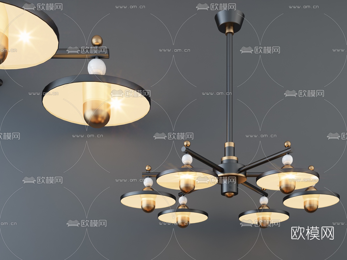 现代金属吊灯3d模型-免费3dmax模型库-欧模网