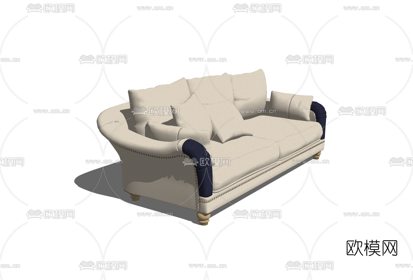 欧式布艺双人沙发免费su模型下载