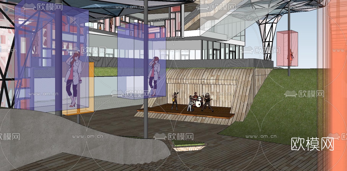 现代商业街su模型下载（渲染图3）