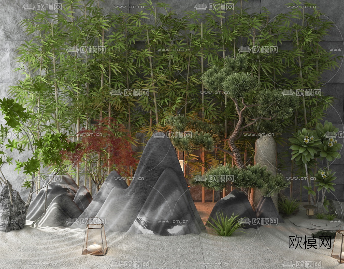 现代假山竹子园艺小品3d模型下载