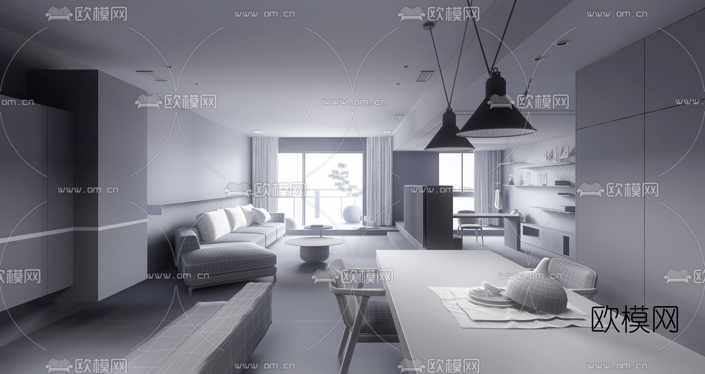 台式客厅餐厅3d模型