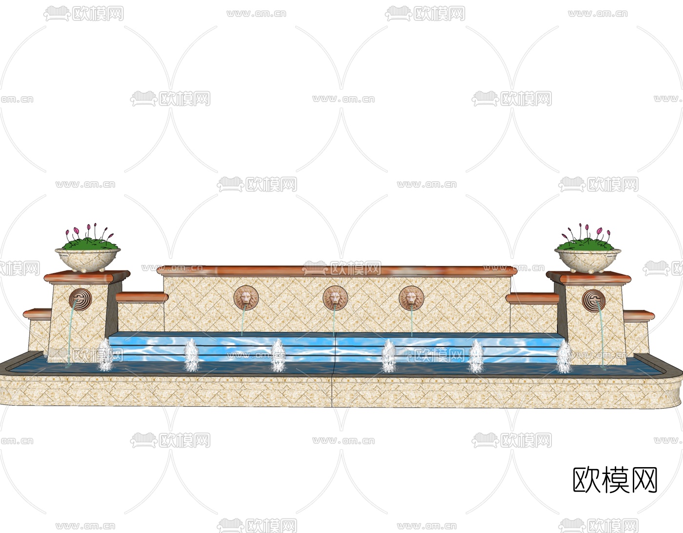 欧式水景景观墙免费su模型下载