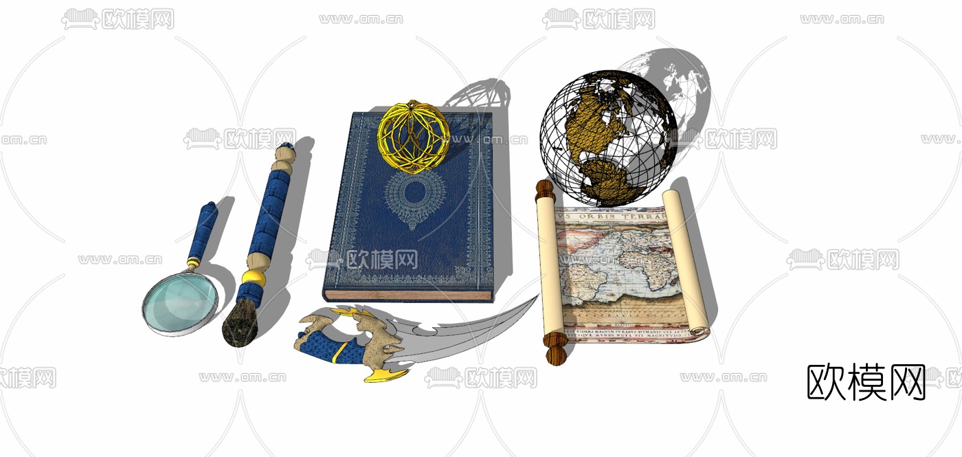 欧式书籍摆件免费su模型下载